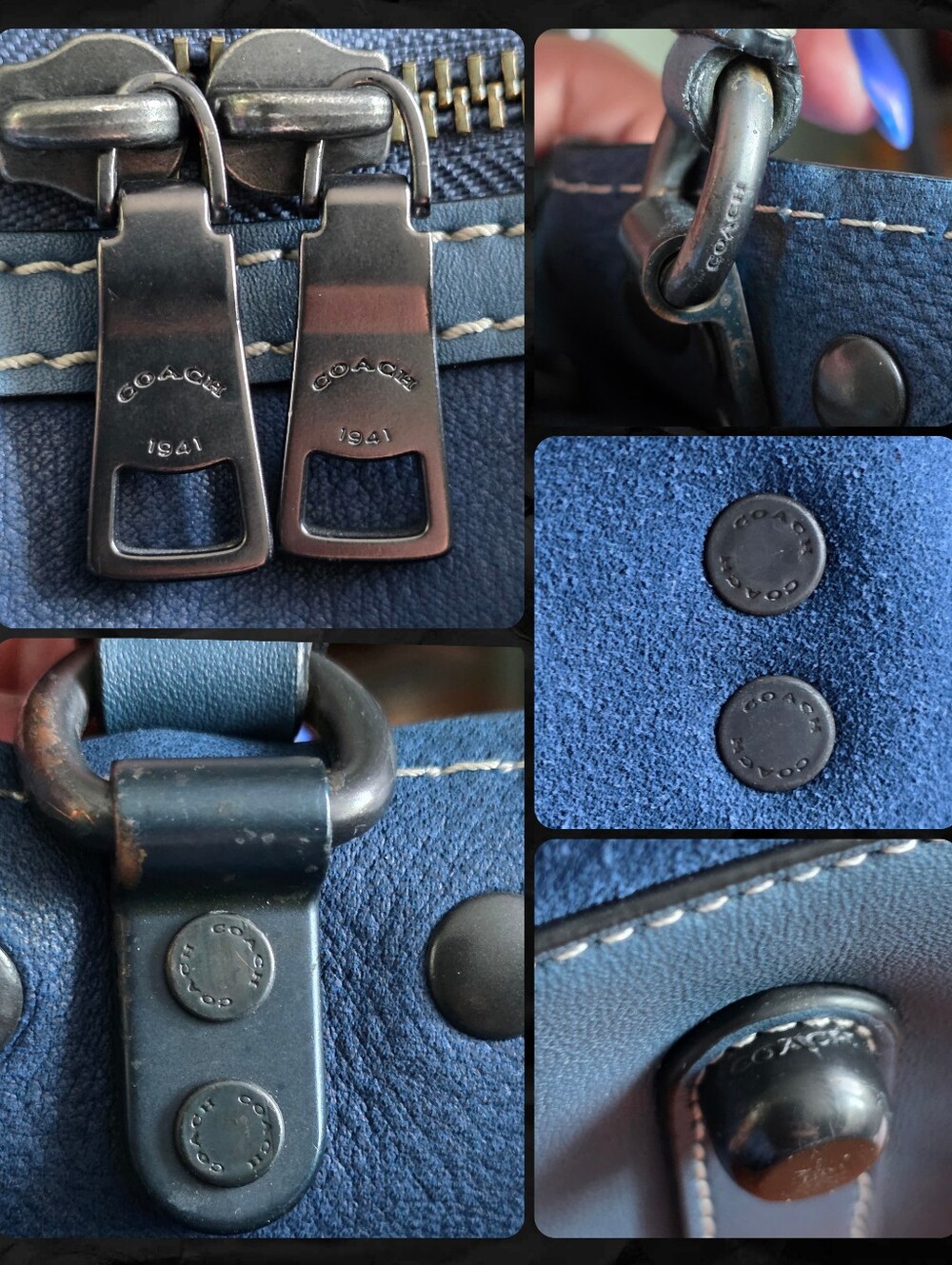 Coach 57163 Rogue 30 Western Rivets Blue Suede Leather Satchel Bag 1941 - Picture 7 of 16